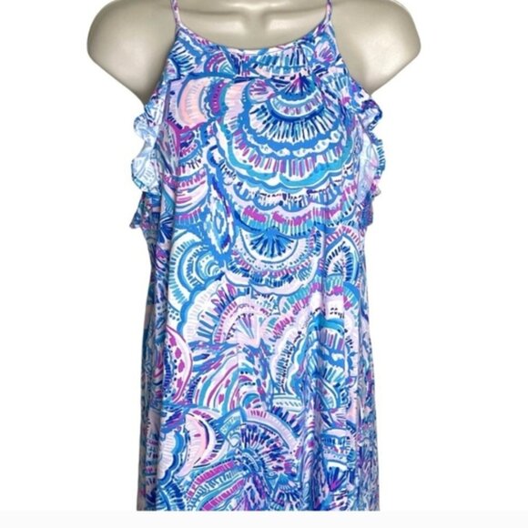 Lilly Pulitzer Billi dress Ruffle Happy As a Clam Sz.XS sleeveless Flowy Blue - Picture 5 of 8
